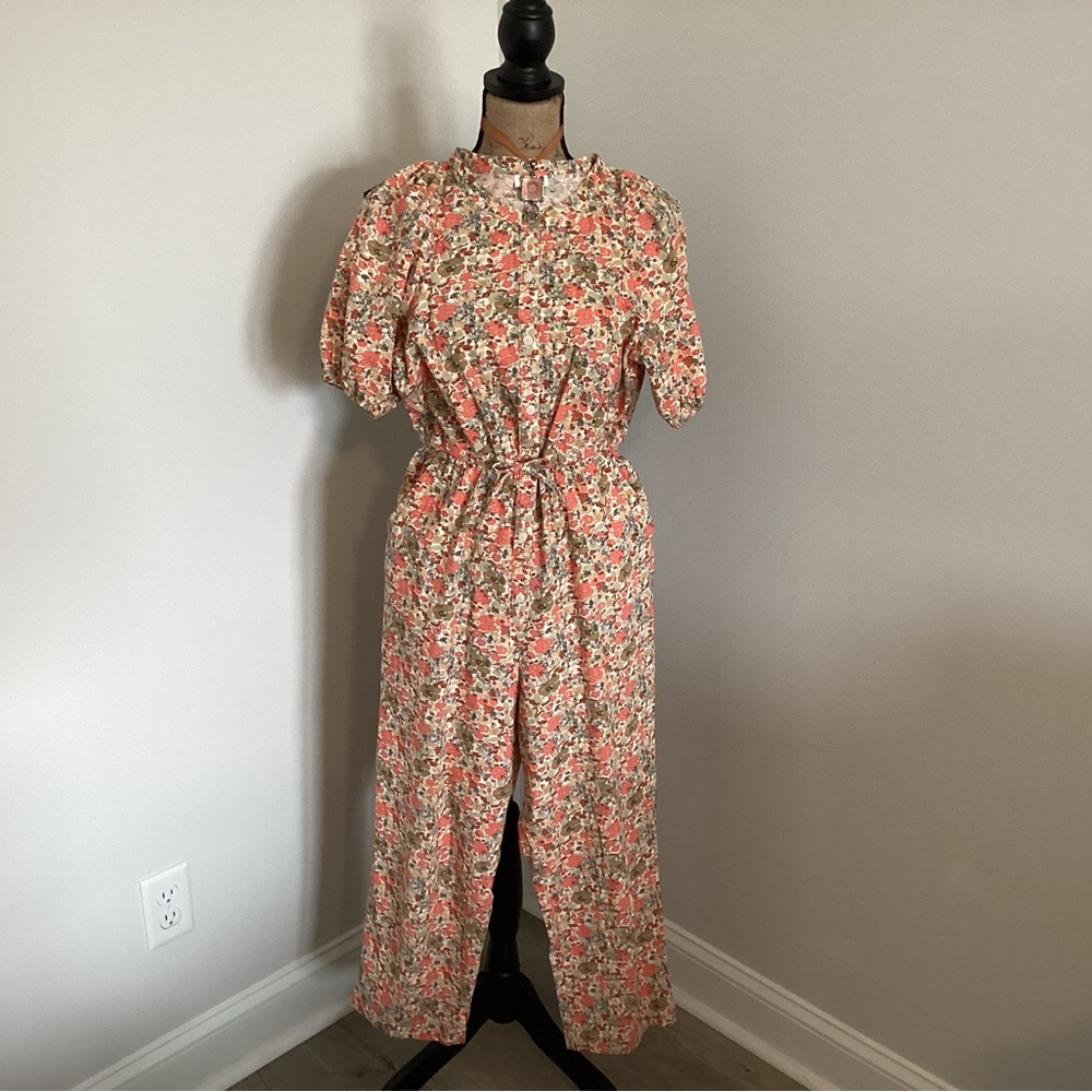 Cat and Jack Floral Orange and Olive Print Jumpsuit